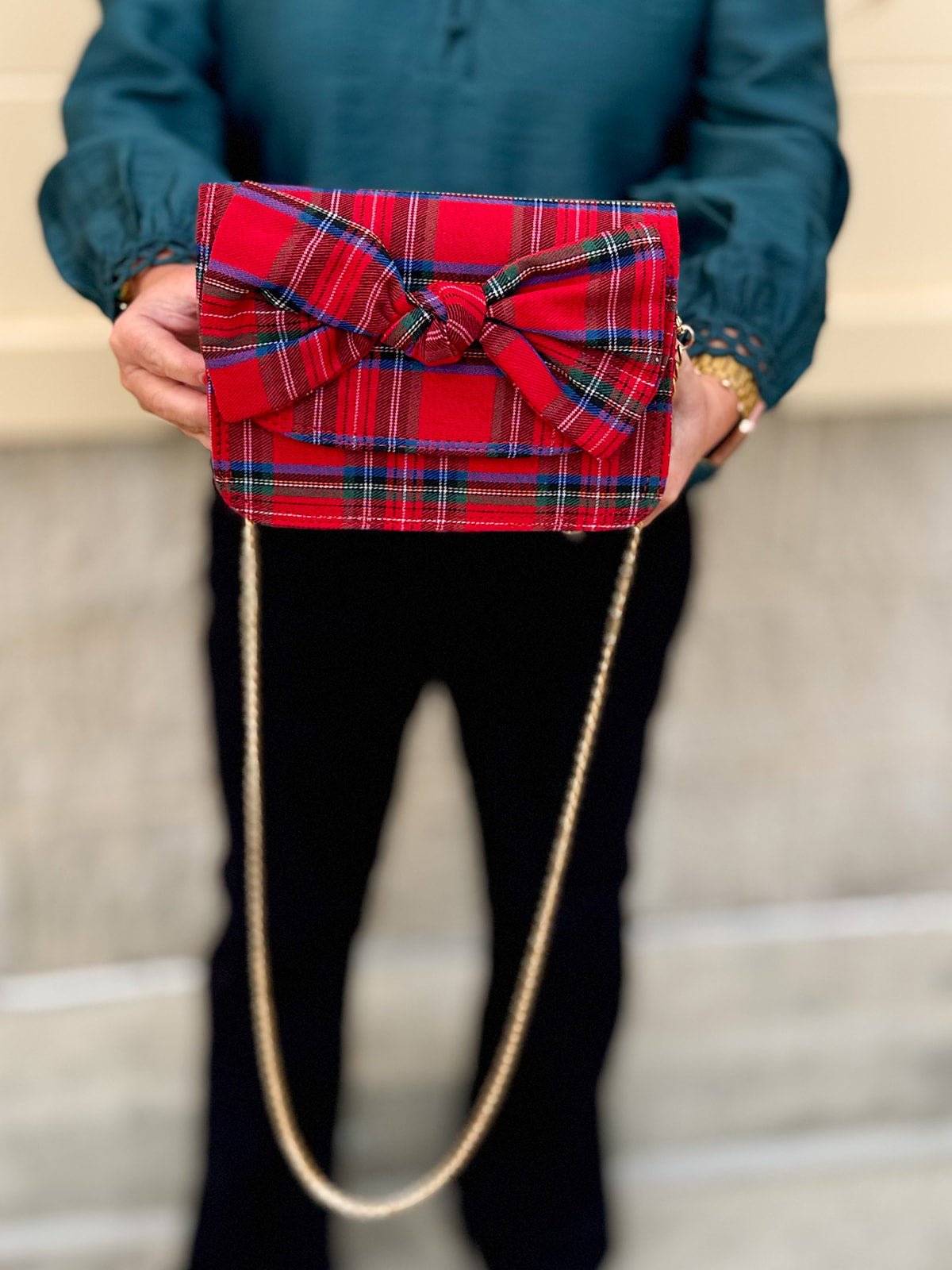 Holly Bow Tartan Crossbody Purse - The Pink Pineapple 850