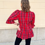 Holly Days Tiered Plaid Top in Red - The Pink Pineapple 850