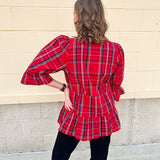Holly Days Tiered Plaid Top in Red - The Pink Pineapple 850