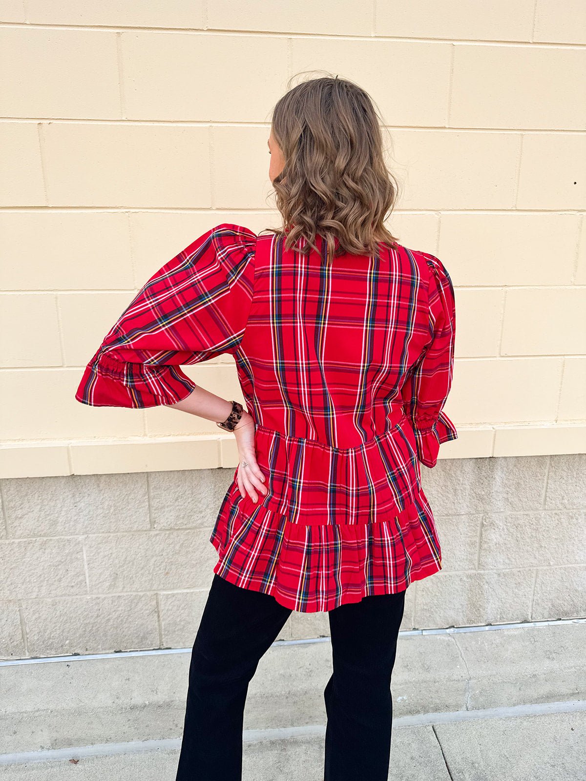 Holly Days Tiered Plaid Top in Red - The Pink Pineapple 850