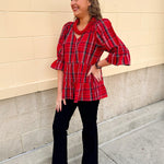 Holly Days Tiered Plaid Top in Red - The Pink Pineapple 850