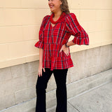 Holly Days Tiered Plaid Top in Red - The Pink Pineapple 850