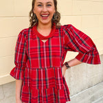 Holly Days Tiered Plaid Top in Red - The Pink Pineapple 850
