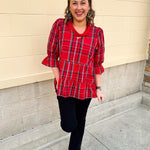 Holly Days Tiered Plaid Top in Red - The Pink Pineapple 850