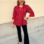 Holly Days Tiered Plaid Top in Red - The Pink Pineapple 850