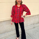 Holly Days Tiered Plaid Top in Red - The Pink Pineapple 850