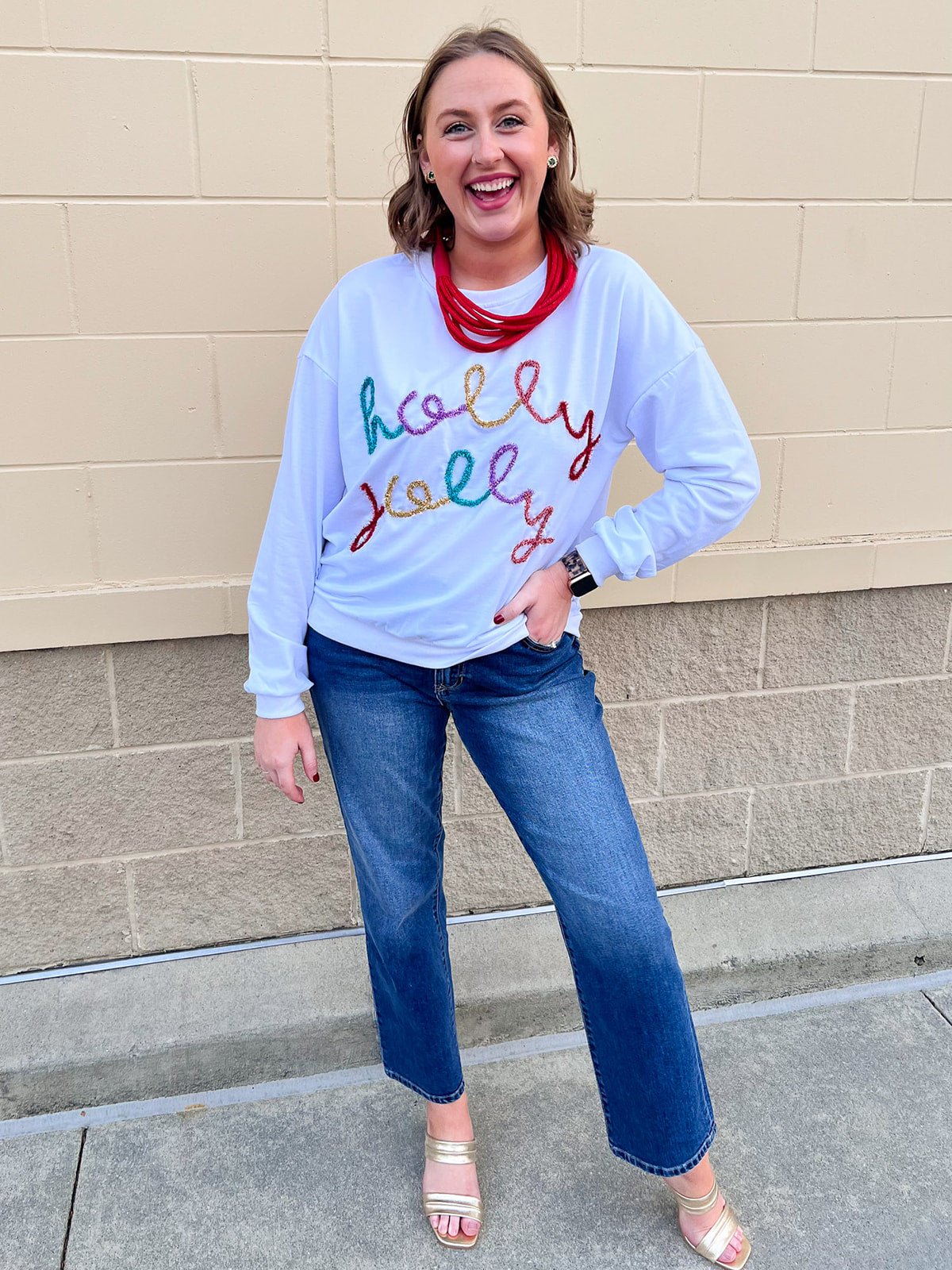 Holly Jolly Tinsel Crewneck Sweatshirt - The Pink Pineapple 850