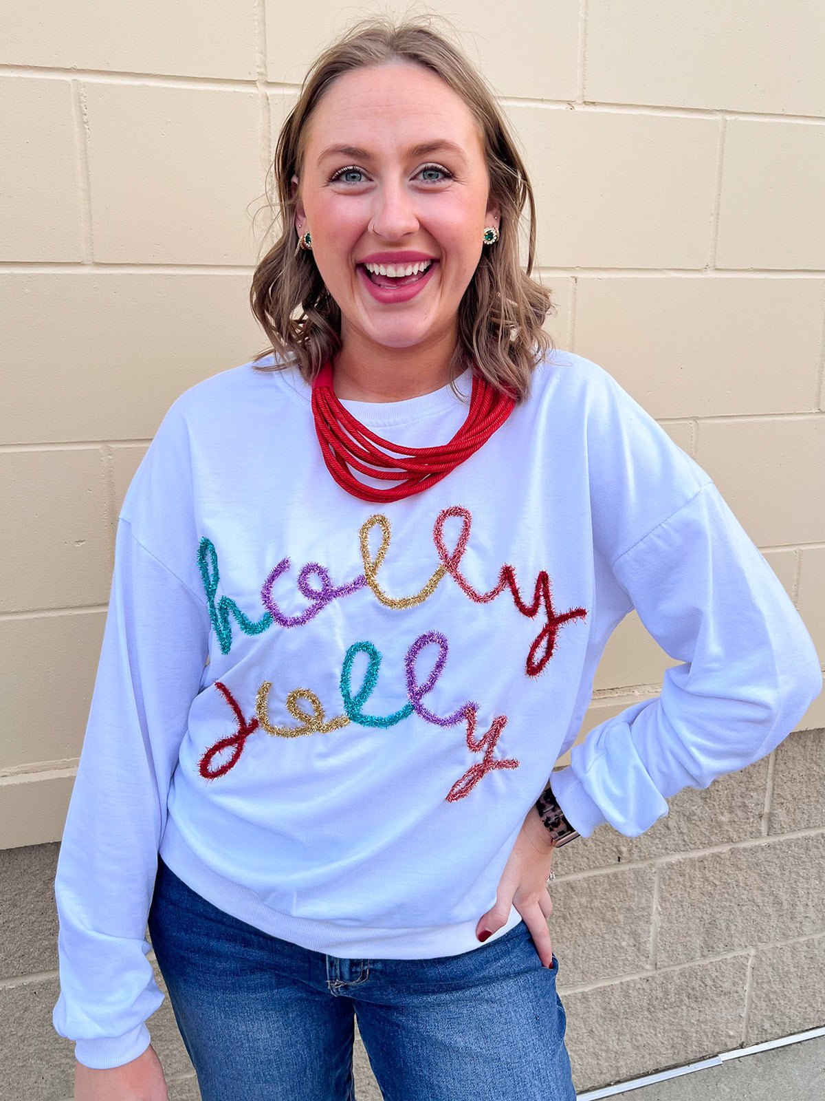 Holly Jolly Tinsel Crewneck Sweatshirt - The Pink Pineapple 850