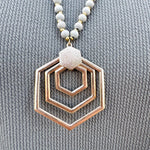 Honeycomb Wooden Beaded Long Necklace in Grey - The Pink Pineapple 850