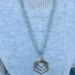 Honeycomb Wooden Beaded Long Necklace in Grey - The Pink Pineapple 850