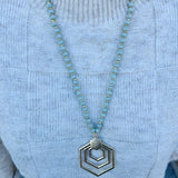 Honeycomb Wooden Beaded Long Necklace in Grey - The Pink Pineapple 850