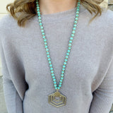 Honeycomb Wooden Beaded Long Necklace in Mint - The Pink Pineapple 850