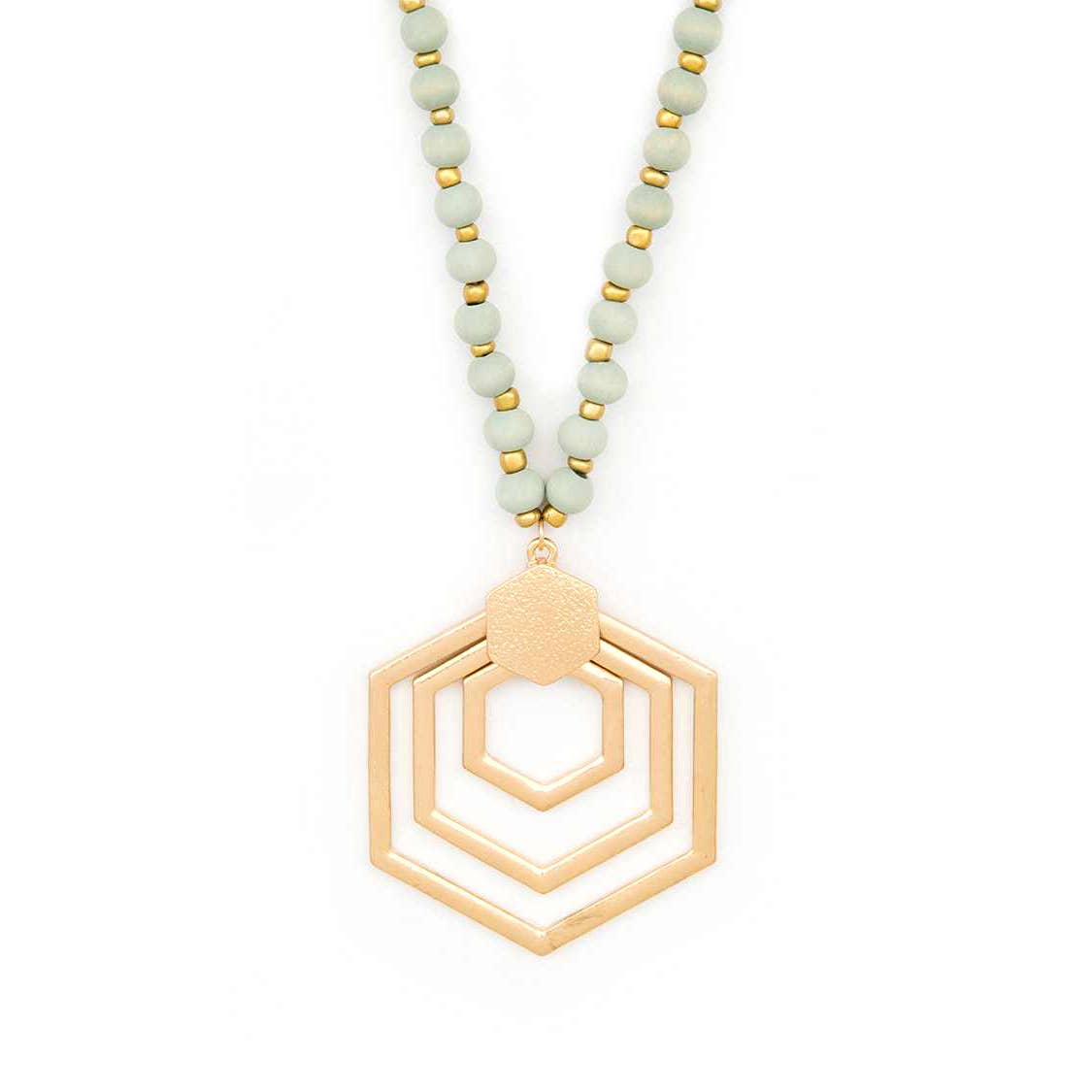 Honeycomb Wooden Beaded Long Necklace in Mint - The Pink Pineapple 850