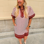 Horizon Stripe Lantern Mini Dress - The Pink Pineapple 850