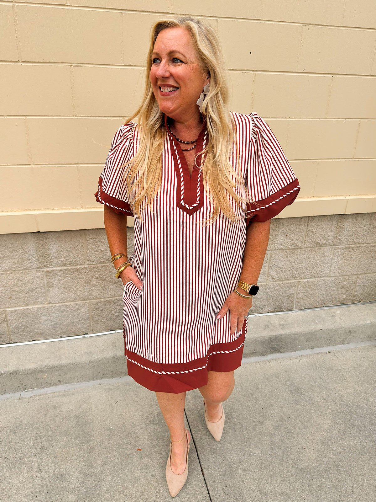 Horizon Stripe Lantern Mini Dress - The Pink Pineapple 850