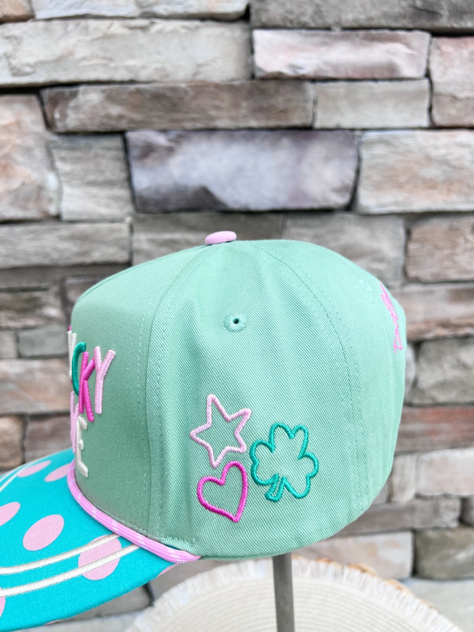 “How Lucky Are We” Green Polka Dot Trucker Hat - The Pink Pineapple 850