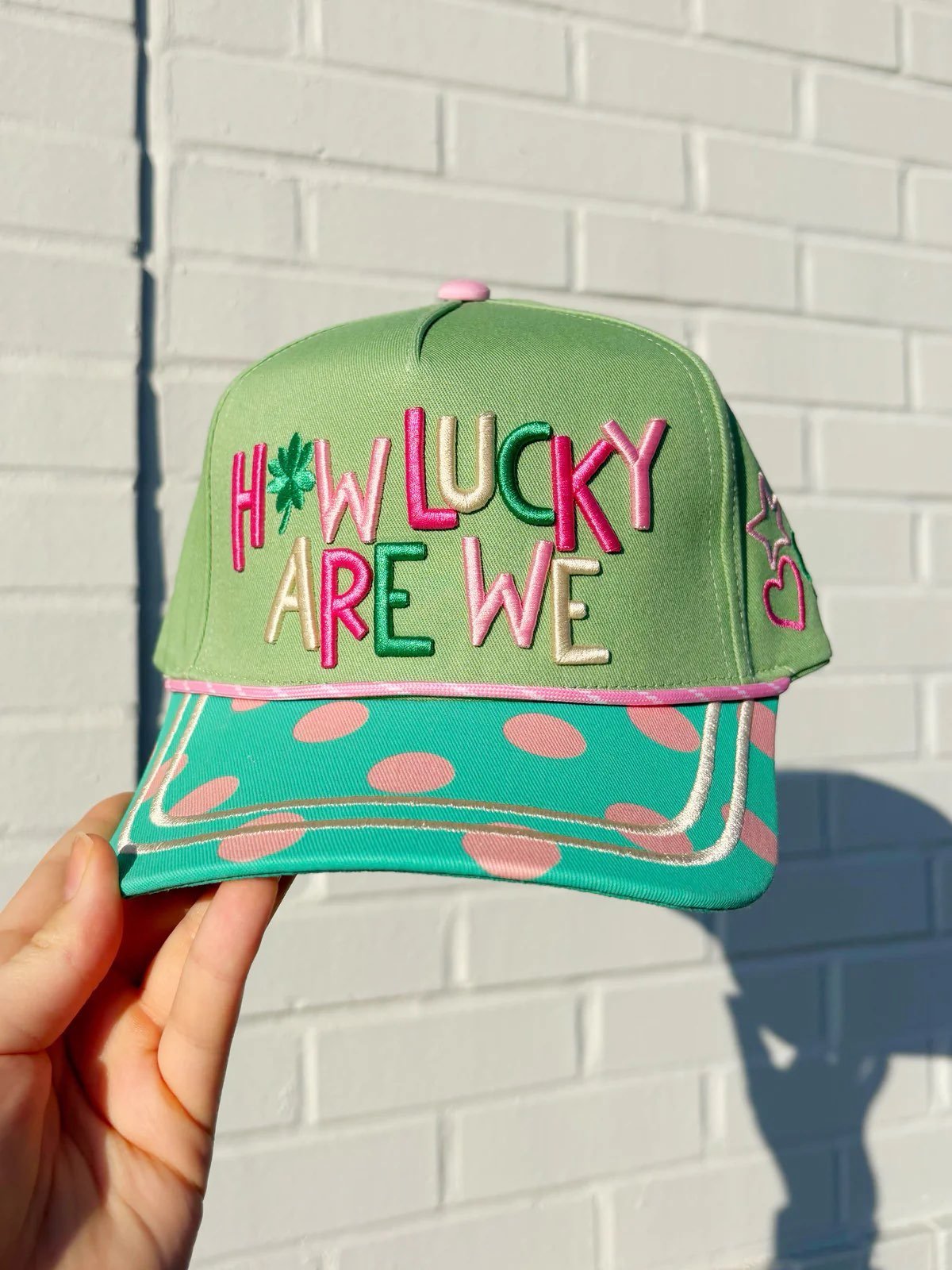 “How Lucky Are We” Green Polka Dot Trucker Hat - The Pink Pineapple 850