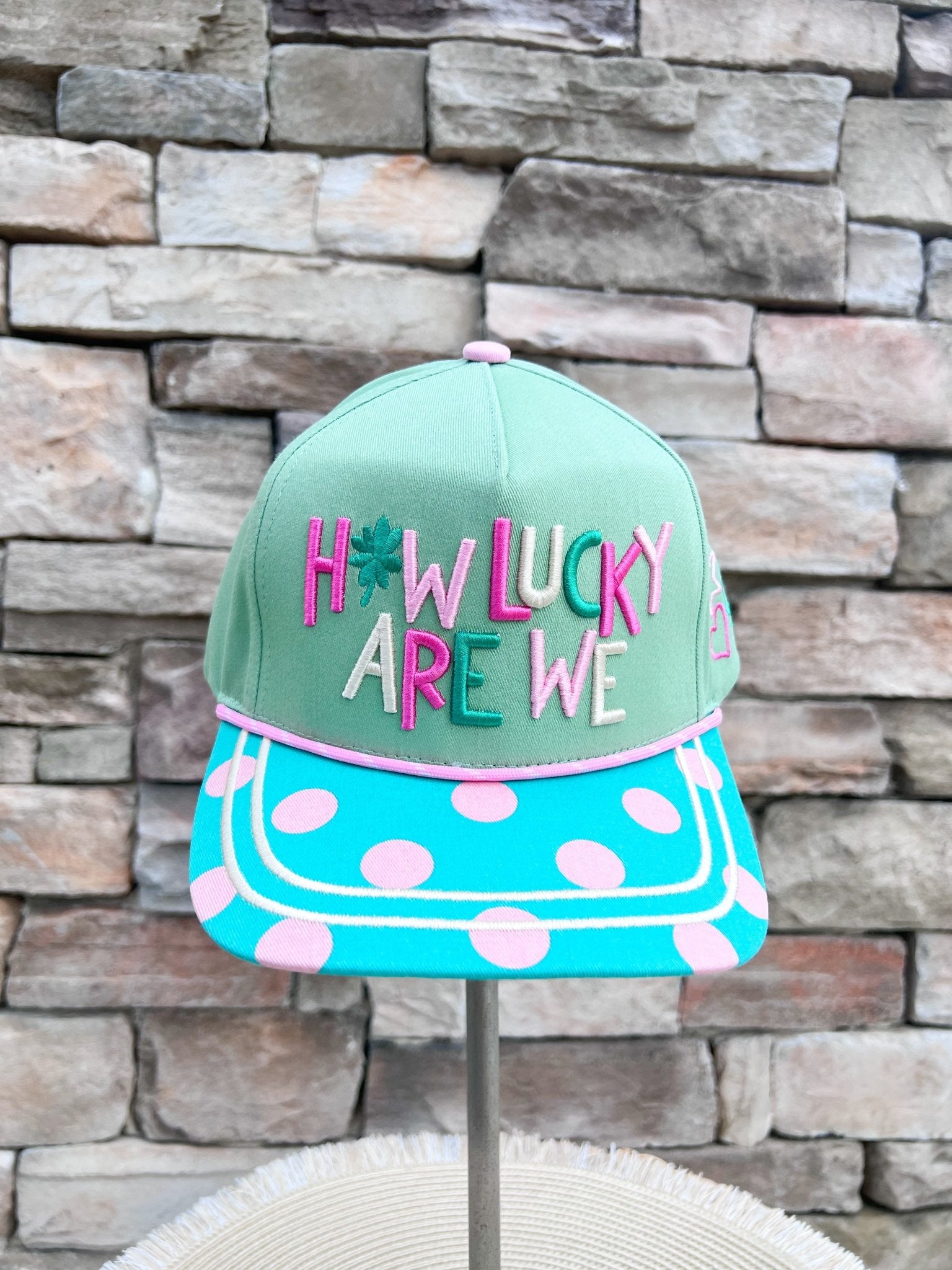 “How Lucky Are We” Green Polka Dot Trucker Hat - The Pink Pineapple 850
