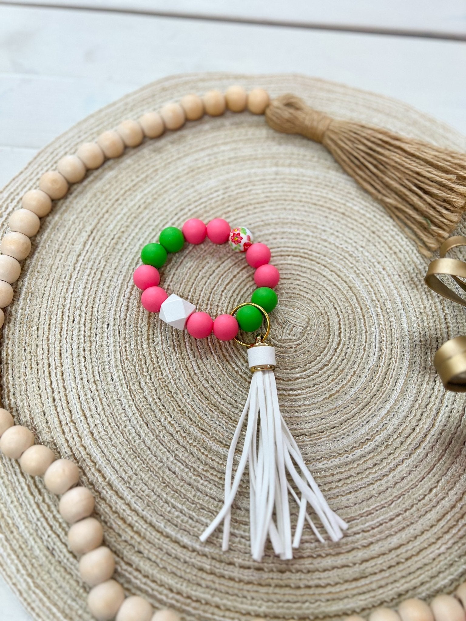 [Humble House] Bracelet Silicone Beaded Tassel Keychains - The Pink Pineapple 850