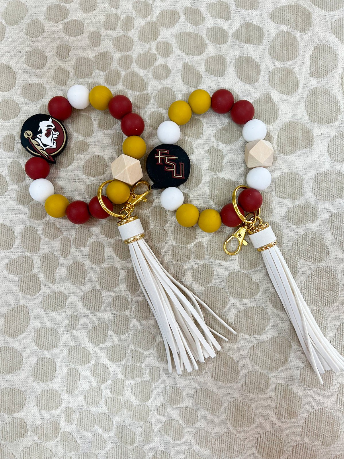 [Humble House] FSU Bracelet Silicone Beaded Gameday Tassel Keychains - The Pink Pineapple 850