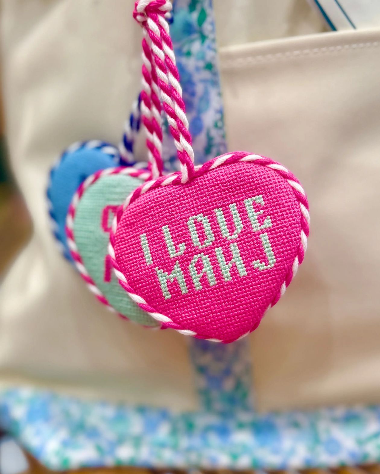 I Love Mahj Needlepoint Bag Charm – Pink - The Pink Pineapple 850
