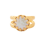 Double band cocktail ring with a freshwater pearl centerpiece in gold-tone finish.