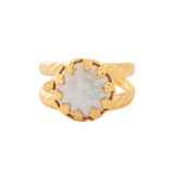 Double band cocktail ring with a freshwater pearl centerpiece in gold-tone finish.