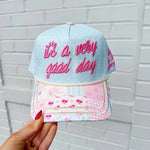 “It’s a Very Good Day” Light Blue Polka Dot Trucker Hat - The Pink Pineapple 850