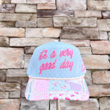 “It’s a Very Good Day” Light Blue Polka Dot Trucker Hat - The Pink Pineapple 850