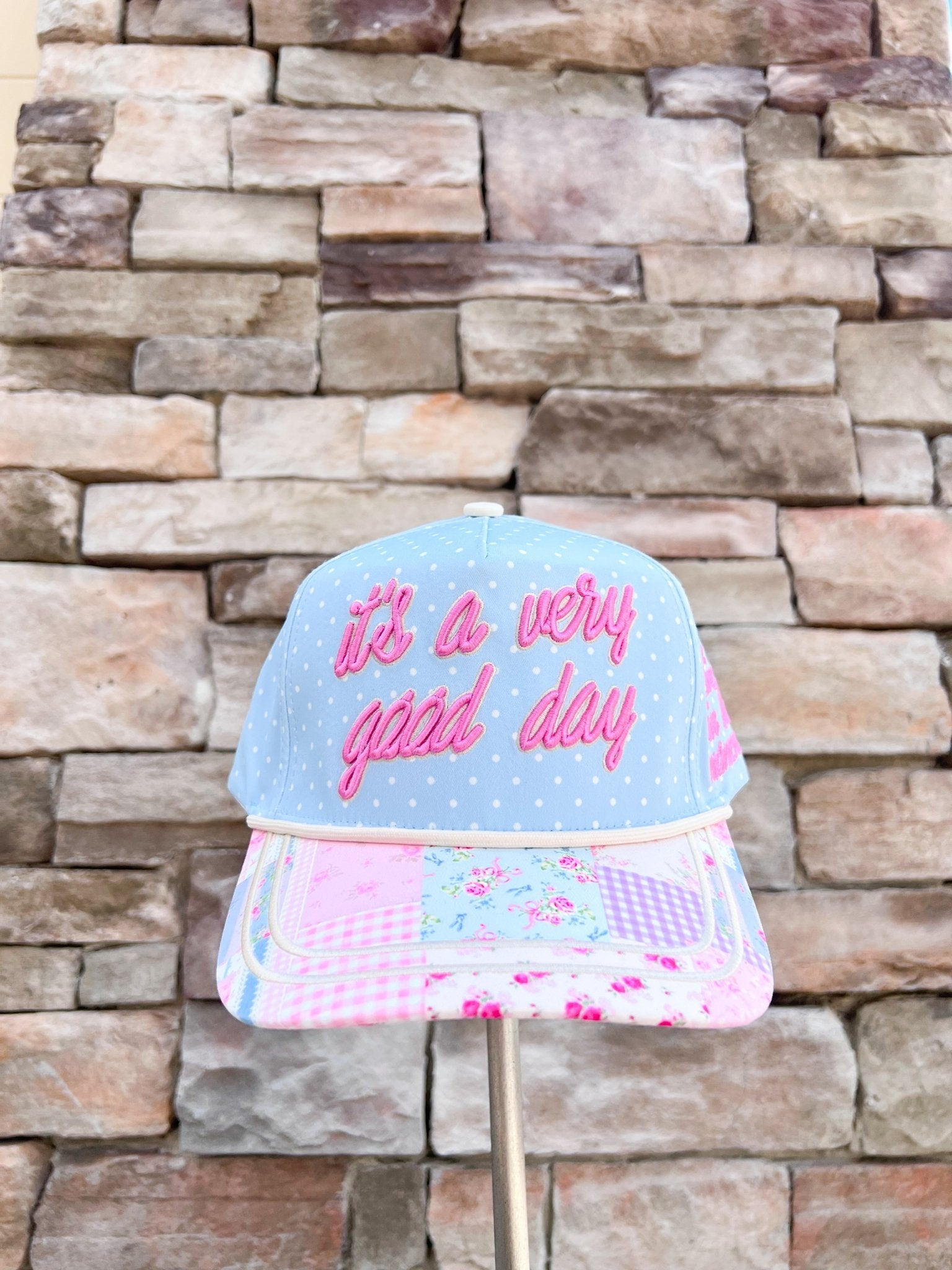 “It’s a Very Good Day” Light Blue Polka Dot Trucker Hat - The Pink Pineapple 850
