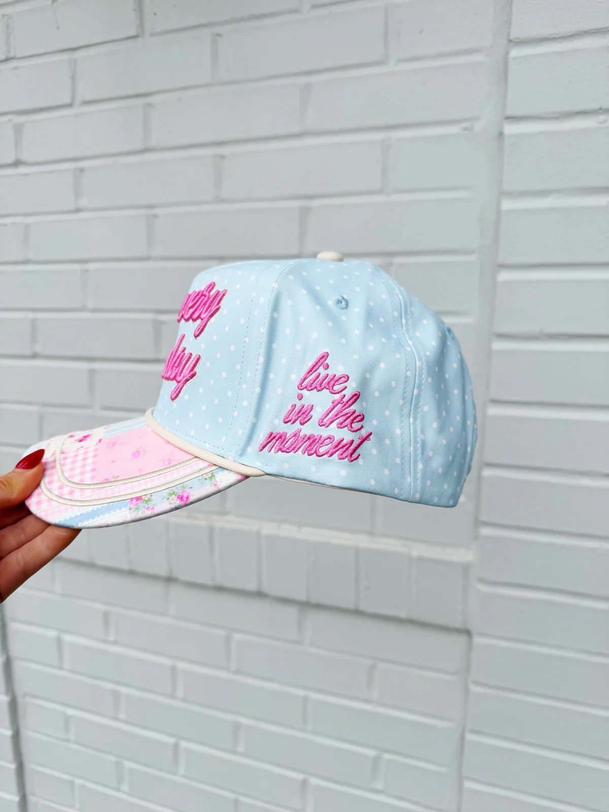 “It’s a Very Good Day” Light Blue Polka Dot Trucker Hat - The Pink Pineapple 850