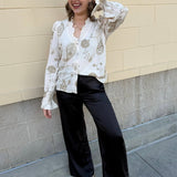 Ivory Blossom Button - Front Ruffle Blouse - The Pink Pineapple 850