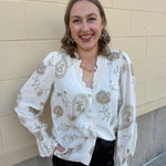 Ivory Blossom Button - Front Ruffle Blouse - The Pink Pineapple 850