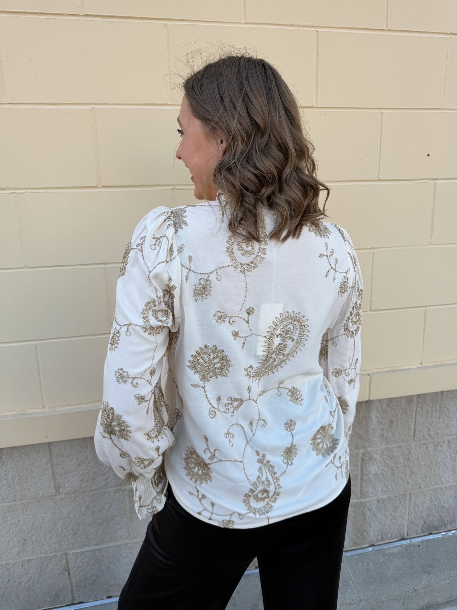 Ivory Blossom Button - Front Ruffle Blouse - The Pink Pineapple 850