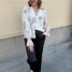 Ivory Blossom Button - Front Ruffle Blouse - The Pink Pineapple 850