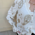 Ivory Blossom Button - Front Ruffle Blouse - The Pink Pineapple 850