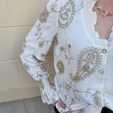 Ivory Blossom Button - Front Ruffle Blouse - The Pink Pineapple 850