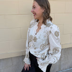 Ivory Blossom Button - Front Ruffle Blouse - The Pink Pineapple 850