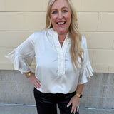 Ivory Grace Pleated V - Neck Blouse - The Pink Pineapple 850