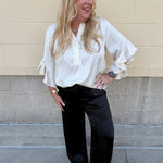 Ivory Grace Pleated V - Neck Blouse - The Pink Pineapple 850