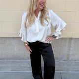 Ivory Grace Pleated V - Neck Blouse - The Pink Pineapple 850