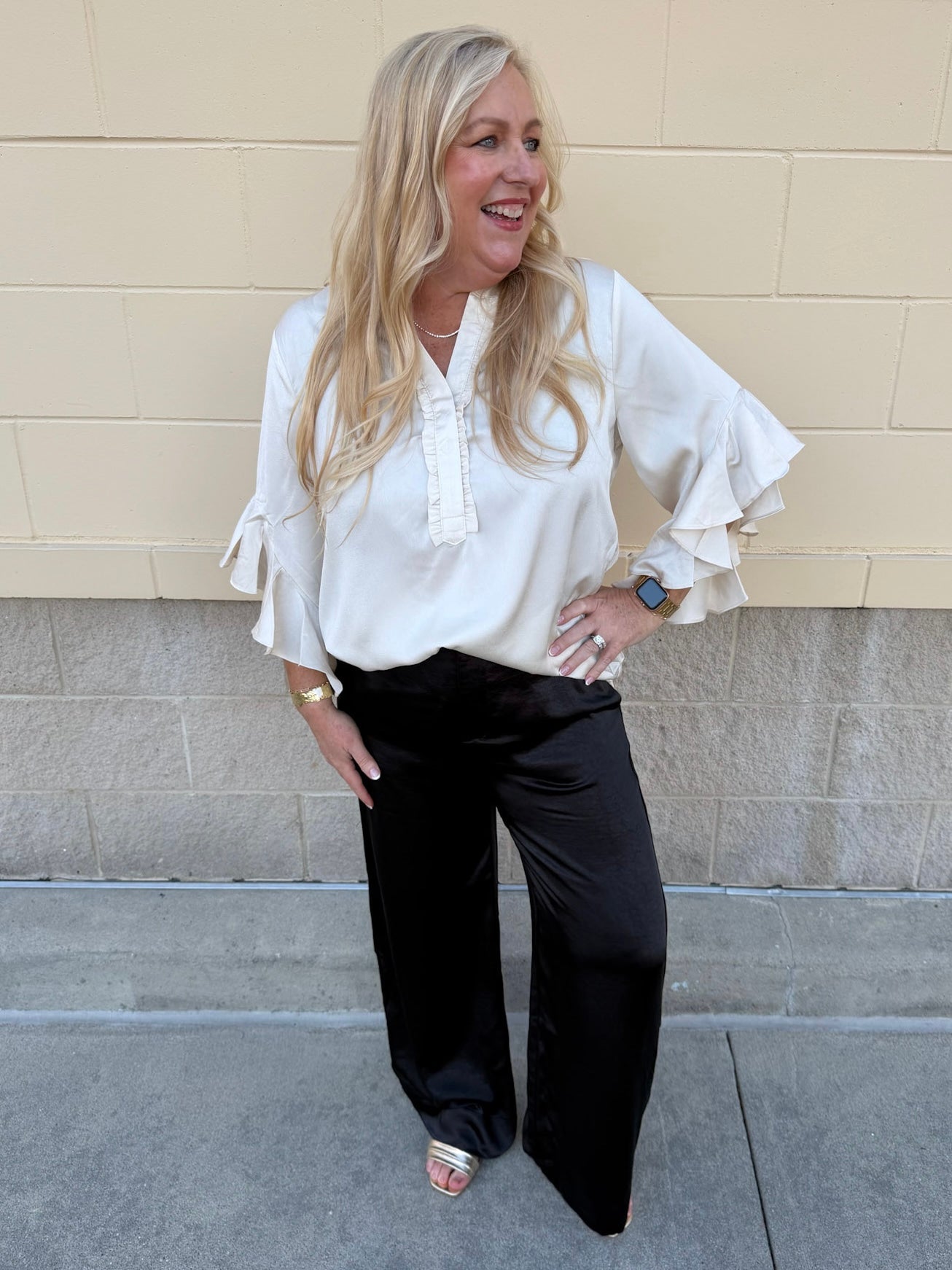 Ivory Grace Pleated V - Neck Blouse - The Pink Pineapple 850