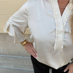 Ivory Grace Pleated V - Neck Blouse - The Pink Pineapple 850