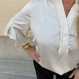 Ivory Grace Pleated V - Neck Blouse - The Pink Pineapple 850