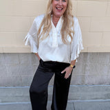 Ivory Grace Pleated V - Neck Blouse - The Pink Pineapple 850