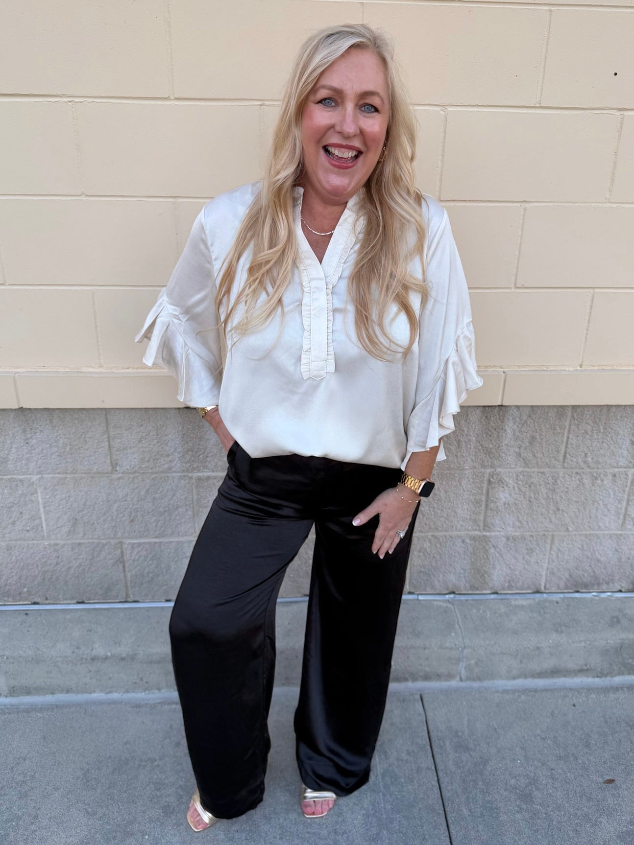 Ivory Grace Pleated V - Neck Blouse - The Pink Pineapple 850