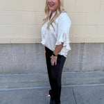 Ivory Grace Pleated V - Neck Blouse - The Pink Pineapple 850