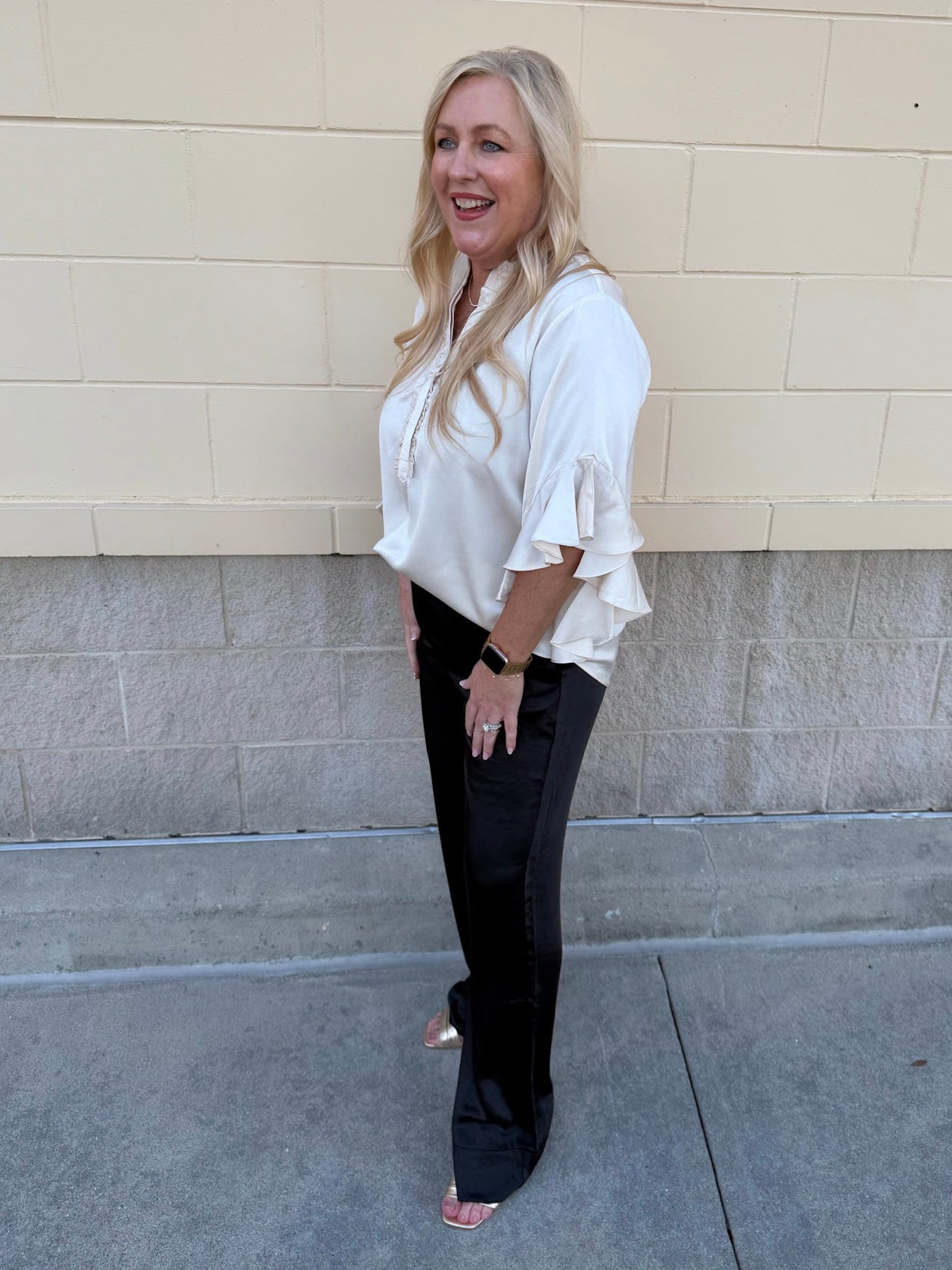 Ivory Grace Pleated V - Neck Blouse - The Pink Pineapple 850