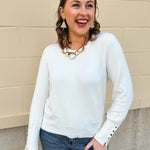 Ivory Poise Button - Cuff Knit Top - The Pink Pineapple 850