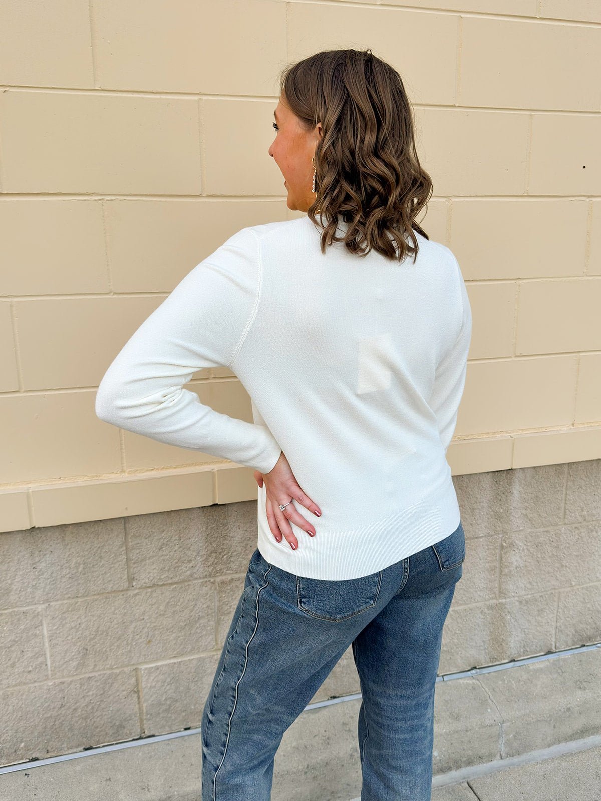 Ivory Poise Button - Cuff Knit Top - The Pink Pineapple 850